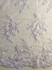 Callie WHITE Polyester Floral Corsage Embroidery on Mesh Lace Fabric by the Yar