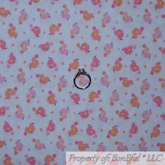 BonEful FABRIC FQ Cotton Quilt Gray Butterfly White Pink Flower Dot Cherry Tree