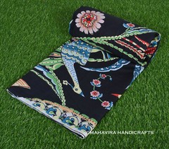 Peacock Pure Cotton print Running Boho loose Blue dress making fabric by yard