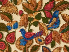 Vtg Mid Century Upholstery Fabric JCPenney Bird Floral Blue Batik Twill BTY NEW