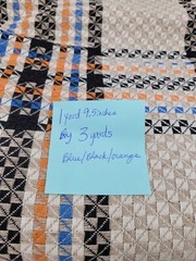 Vtg Jacquard Woven Fabric 47″ X 109″ Plaid Orange Black Blue White Tan Retro