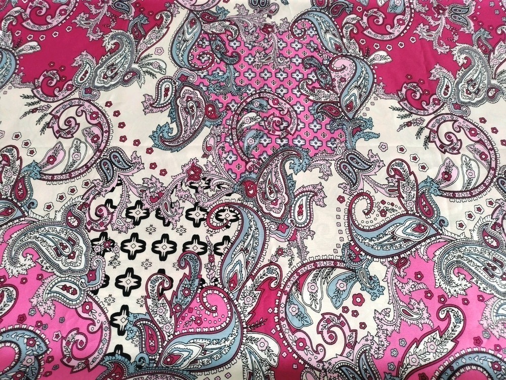 Ornate Italian Paisley Viscose Challis Fabric 60×80″ Pink Red Blue White 2.2 Yds