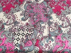 Ornate Italian Paisley Viscose Challis Fabric 60×80″ Pink Red Blue White 2.2 Yds