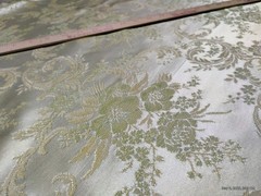 Vtg Brocade Damask Fabric Jacquard 1 Yd 30″ x 58″ Sage Green Silver Floral MCM
