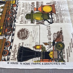 House N Home Vtg Train Locomotive Railroad Newsprint Fabric 2.5 Yards Americana