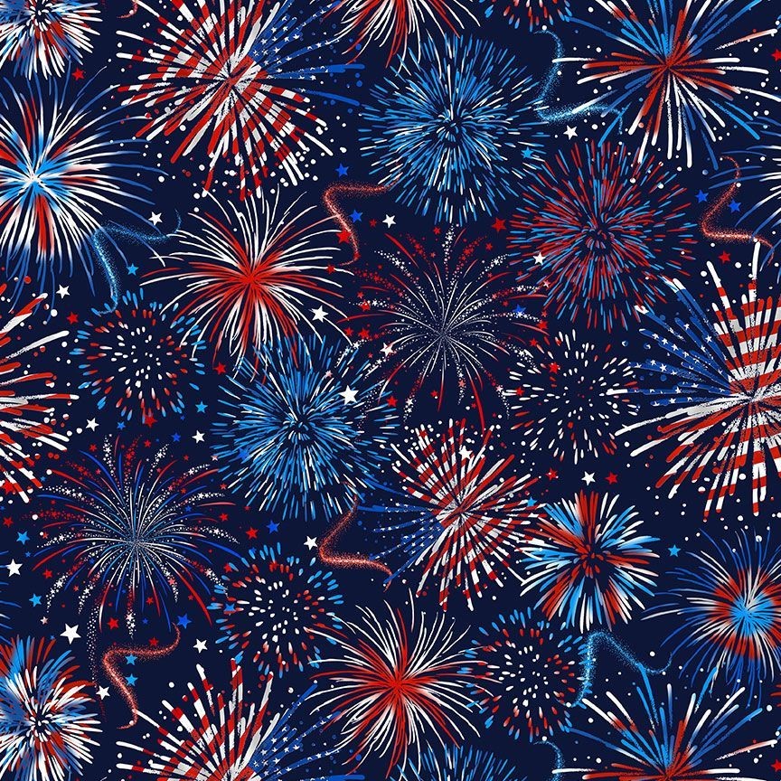 Fireworks Fabric BTY, USA Flag Fireworks, Gail-CD222, Cotton, TheFabricEdge