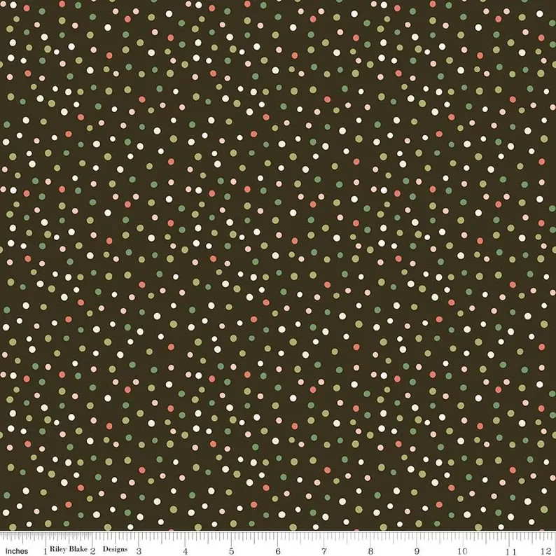 BY THE YARD, Glisten Dots on Mocha Cotton $3.99 Ships ANY Amount Of Fabric