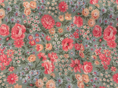 Flowers(Pink Yellow Blue White) on Blue*Cranston * 100% Cotton Remnant* 8″ x 21″