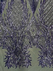 Francesca BLUE LAVENDER Vines and Diamonds Pattern Sequins on Light BLUE Mesh L