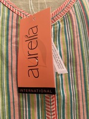 Aurelia Kurta Lime Green Striped Multi Colored Dobby Fabric Small Made In India