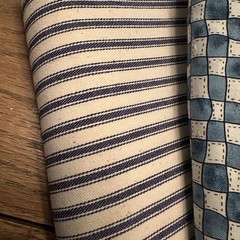 Blue Fabric Remnants Lot 4 Pieces Ticking Stripe Checkered Solid Cotton Quilting