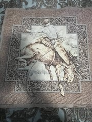 Rawhide western cowboys rodeo pillow panel fabric 2 Pieces
