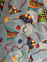 COTTON FABRIC – COLORFUL KITES AND BALLOONS IN BLUE SKY – VIP CRANSTON – BTY