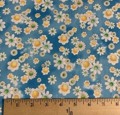 Daisy Floral Fabric By RED Original Designs White Yellow On Distressed Blue BTHY