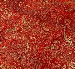 RED GOLD Paisley Metallic Brocade Fabric 60” Sold By The Yard