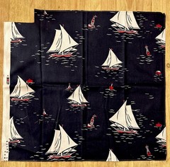 Ralph Lauren Home Decorator Fabric Sample Navy Blue Nautical Sailboat 25″ x 28″