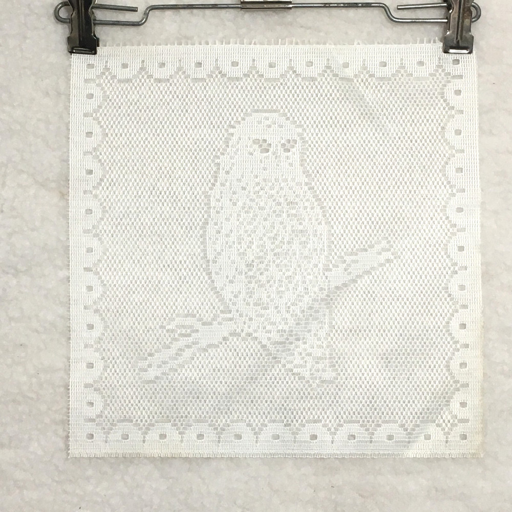 Fabric lace panel square – Owl on Branch – white sewing craft Vintage