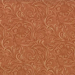 Tooled Leather-Look, Color of Buckskin, Fabric, 100% Cotton, Western Basics, Sou