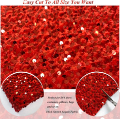 Red Stretch Fabric Velvet Sequin Fabric by the Yard Red Sequin Fabric 2 Yards Sp