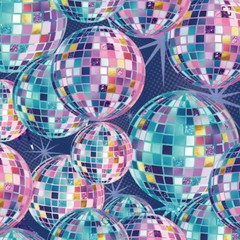 Disco Queen Mirror Balls-Navy Background-Camelot Fabrics-BTY