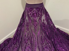 Purple 4way stretch sequins Embroidery Mesh Lace fabric 50” Width 1 Yard