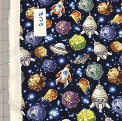 Novelty Rockets And Planets in blue space cotton Quilt Fabric By The Half Yard