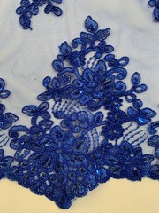 Brianna ROYAL BLUE Polyester Floral Embroidery with Sequins on Mesh Lace Fabric