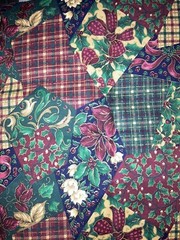 New Cotton Fabric Christmas Remnant Burgundy Green 2 pieces each 36″W X 12″L