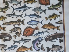 White Canvas With Fish Print Fabric 58″ X 35″ Sewing Projects Crafting Home