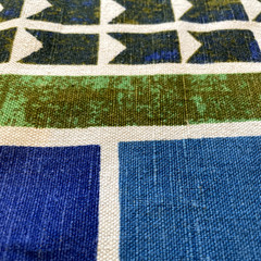 VTG 60s 5th Avenue Design Screen Printed Fabric Mid Century Modern 56 x 50 Blue
