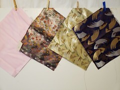 Silk Fabric Pieces from Asia Lot of 4 Approx 16″ x 14″ Various Patterns & Colors