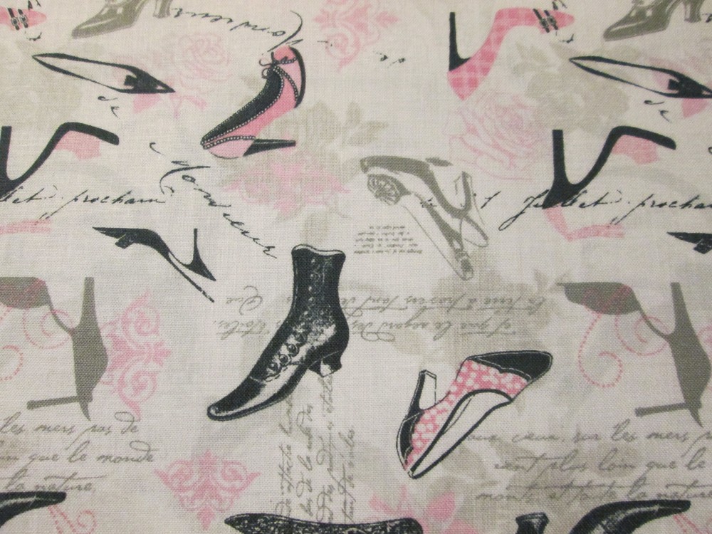 VINTAGE PARIS SHOES PUMPS HEELS SHOE FRENCH WRITING COTTON FABRIC BTHY