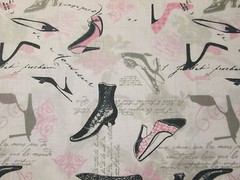 VINTAGE PARIS SHOES PUMPS HEELS SHOE FRENCH WRITING COTTON FABRIC BTHY