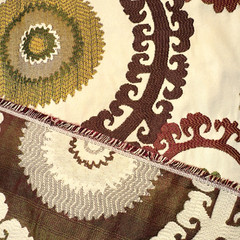 Taraz-Teak Suzani Fabric Rayon Upholstery Brown Rust Ivory Medallion 1.5Y #2