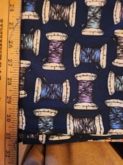 Knit Fabric Thread/Spool Print Navy Background Two Yards