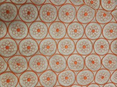 Vintage 60’s 70’s Sheer Embroidered Floral Red Orange Fabric Remnant 34 X 51