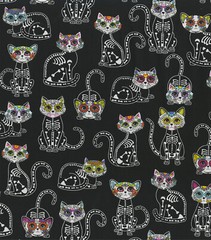 SUGAR SKULL CATS COTTON FABRIC FQ 1/4 yards 18″ x 22″ – perfect for DIY Masks