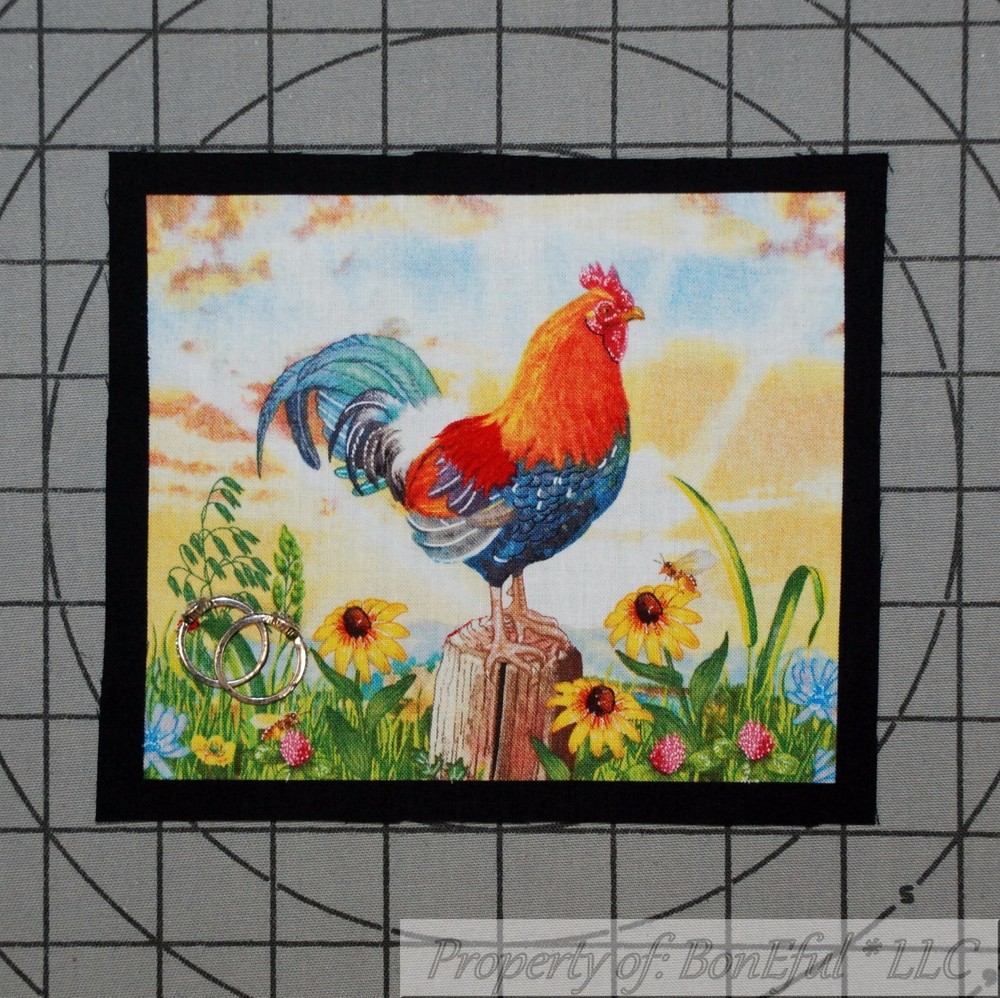 BonEful Fabric FQ Cotton Quilt Old Applique Red Rooster Chicken Yellow Sunflower