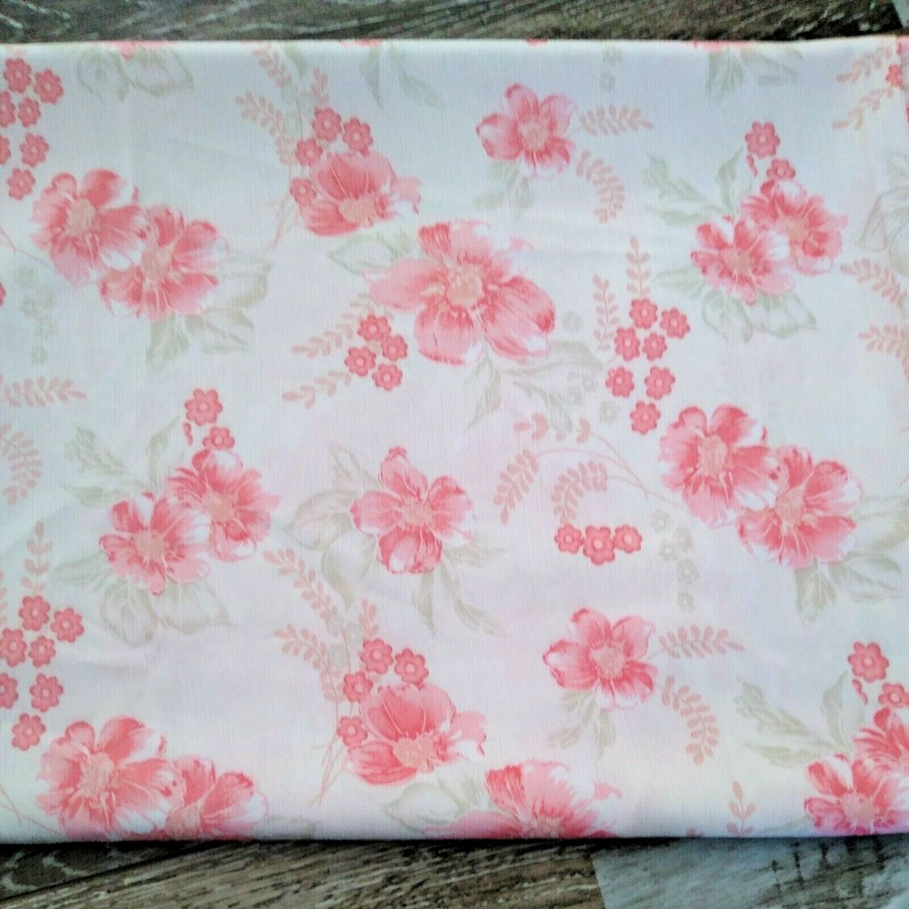 Lightweight Pink Floral Fabric Wild Rose Textured Cottage 57 x 36 Farmhouse