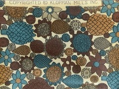 1.33Y Klopman Mills Fabric Turquoise Brown Orange Flower Shiny Slick Poly/Rayon?