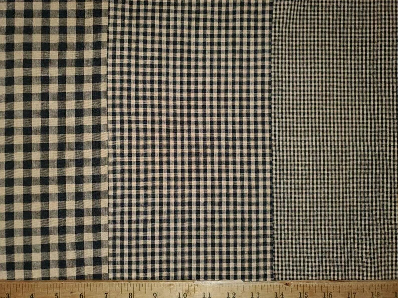 Homespun Fabric by the yard, Cotton Material, Farmhouse, Country, Black Check,
