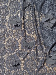 Black 3D Floral Embellished Lace Stretch Fabric 56″ By The Yard