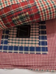 LOT of 20 Plaid Red Blue White Green Random sewn cotton fabric QUILT Blocks 6×6