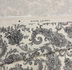 RALPH LAUREN DERWENT PAISLEY ECRU MEDALLION BLACK 100% LINEN FABRIC BY YARD 54″W