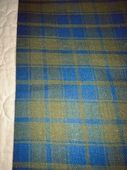 Blue/green plaid in medium weight looser weave synthetic fiber, 38″Lx54″W