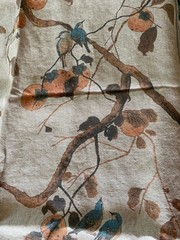 ‘Persimmon Birds’ Flax Linen Fabric by Nathan Turner – 1 yard