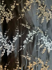Black & Silver Cherry Blossom Dogwood Floral – Silk Brocade Fabric