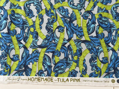 TULA PINK HOMEMADE MEASURE TWICE NOON COTTON FABRIC BLUE GREEN 18″ x 42″ NEW