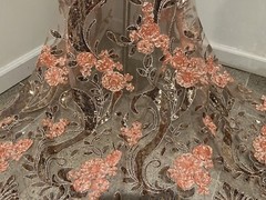 Peach Embroidery Sequins Lace Fabric 50” Width Sold By The Yard