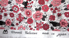 Black Cat Silhouettes with Red and Pink Flowers Oxford Cotton Fabric BTHY
